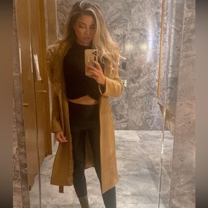 Aritzia long wool coat caramel with fur